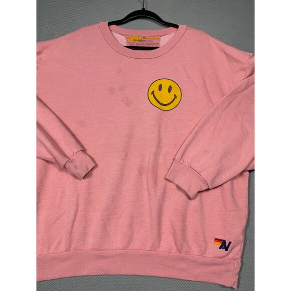 Aviator Nation Pink Smiley Face Crewneck Sweatshirt Size M - Picture 5 of 7